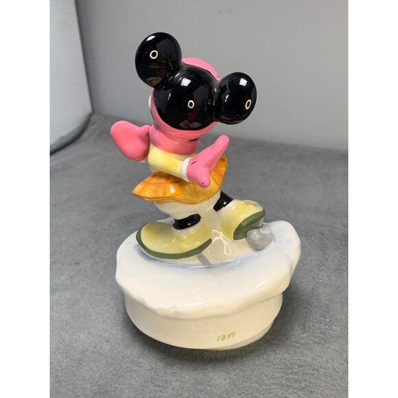 Vintage Schmid Minnie Mouse Ceramic Musical Figurine Ice Skating 1984 - Picture 3 of 11
